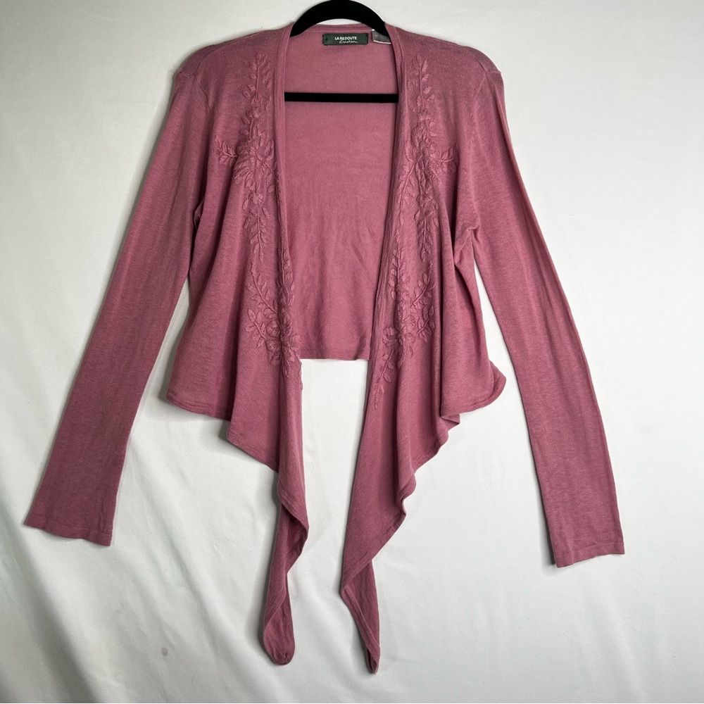 La Redoute Tie Front Cropped Cardigan Dusty Pink Sz S Balletcore Embroidered